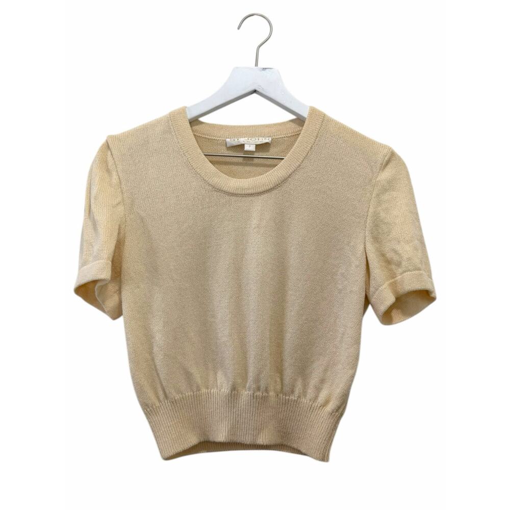 St. John Basics Cream Knit Short Sleeve Sweater Size Small